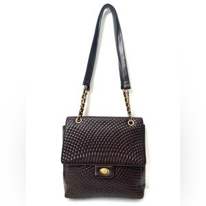 BALLY Italy Vintage Quilted Hand Bag Leather Brown